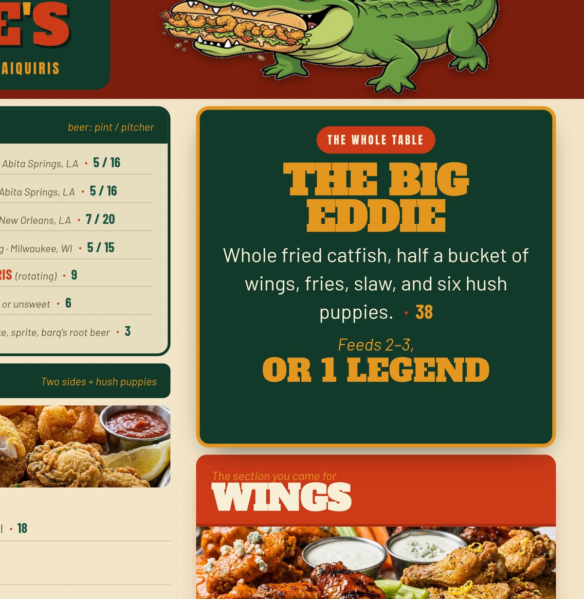 Detail: THE BIG EDDIE anchor platter and the wings section