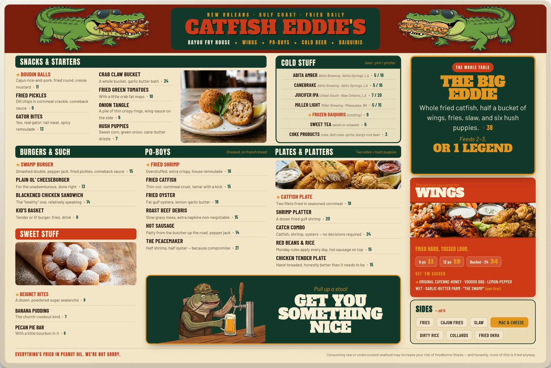 Catfish Eddie's — an original 18x12 casual fry-house menu designed from scratch